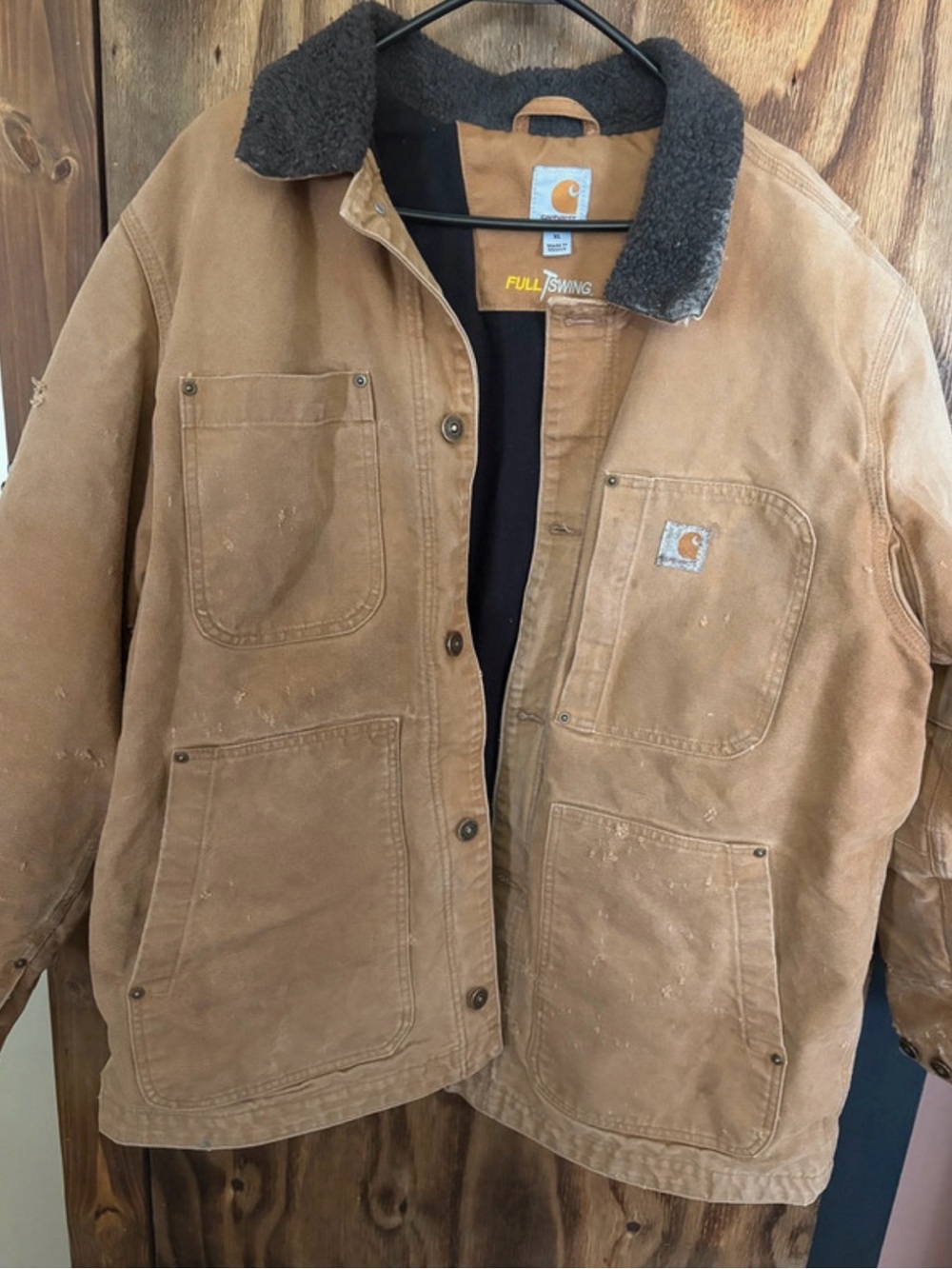 Carhartt Brown Duck Barn Coat with Sherpa Collar